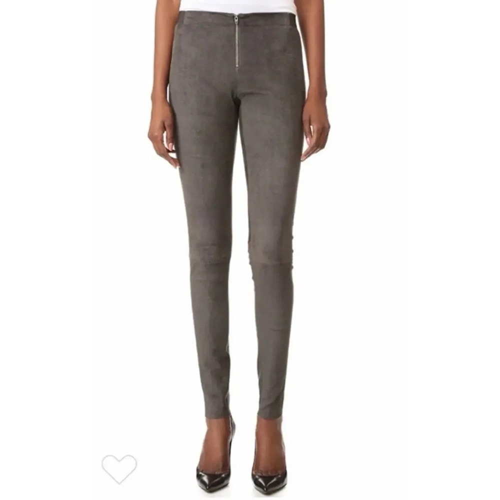 Alice & Olivia Lambs Leather Charcoal Gray Front Zip Pants‎ Leggings $798rt sz 2
